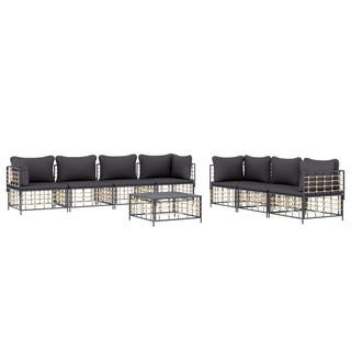 8-Delige Loungeset Met Kussens Poly Rattan Antracietkleurig