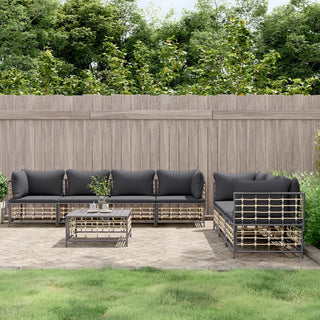 8-Delige Loungeset Met Kussens Poly Rattan Antracietkleurig