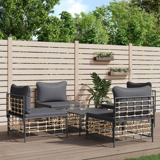 5-Delige Loungeset Met Kussens Poly Rattan Antracietkleurig