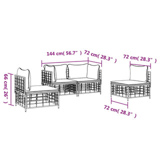 4-Delige Loungeset Met Kussens Poly Rattan Antracietkleurig