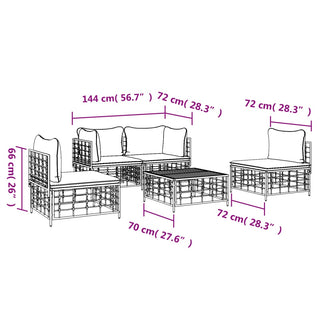 5-Delige Loungeset Met Kussens Poly Rattan Antracietkleurig