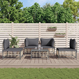 5-Delige Loungeset Met Kussens Poly Rattan Antracietkleurig