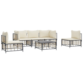 6-Delige Loungeset Met Kussens Poly Rattan Antracietkleurig