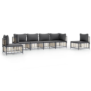 6-Delige Loungeset Met Kussens Poly Rattan Antracietkleurig