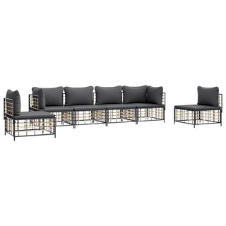 6-Delige Loungeset Met Kussens Poly Rattan Antracietkleurig