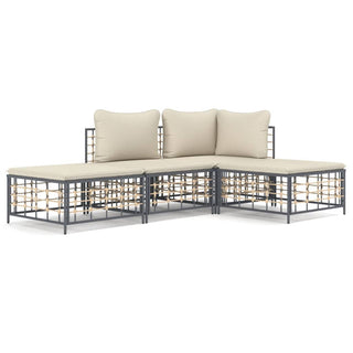 4-Delige Loungeset Met Kussens Poly Rattan Antracietkleurig