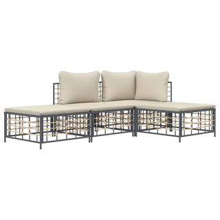 4-Delige Loungeset Met Kussens Poly Rattan Antracietkleurig