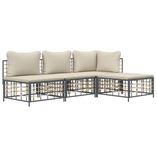 4-Delige Loungeset Met Kussens Poly Rattan Antracietkleurig