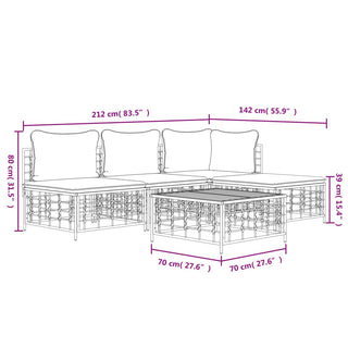 5-Delige Loungeset Met Kussens Poly Rattan Antracietkleurig