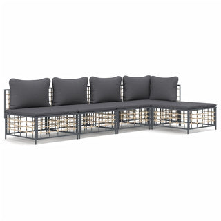 5-Delige Loungeset Met Kussens Poly Rattan Antracietkleurig