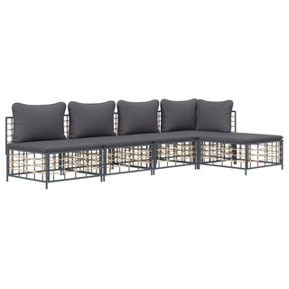 5-Delige Loungeset Met Kussens Poly Rattan Antracietkleurig