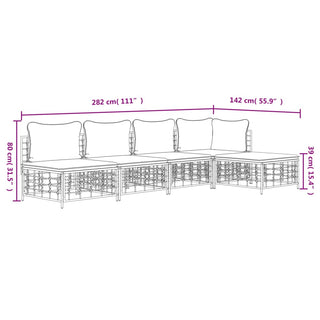 5-Delige Loungeset Met Kussens Poly Rattan Antracietkleurig