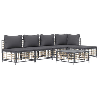 6-Delige Loungeset Met Kussens Poly Rattan Antracietkleurig