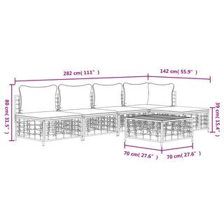 6-Delige Loungeset Met Kussens Poly Rattan Antracietkleurig