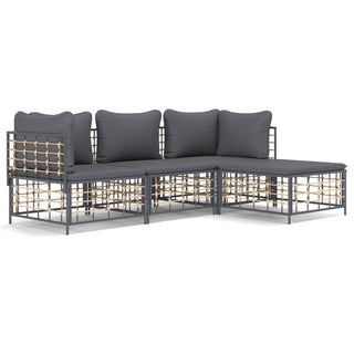 4-Delige Loungeset Met Kussens Poly Rattan Antracietkleurig