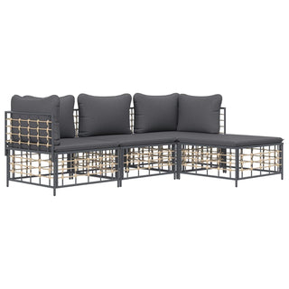 4-Delige Loungeset Met Kussens Poly Rattan Antracietkleurig