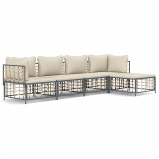 5-Delige Loungeset Met Kussens Poly Rattan Antracietkleurig