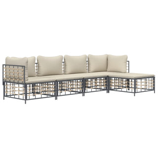 5-Delige Loungeset Met Kussens Poly Rattan Antracietkleurig