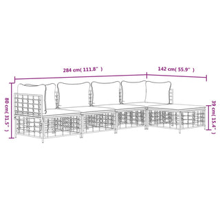 5-Delige Loungeset Met Kussens Poly Rattan Antracietkleurig