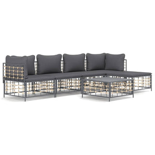 6-Delige Loungeset Met Kussens Poly Rattan Antracietkleurig