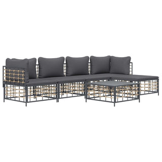 6-Delige Loungeset Met Kussens Poly Rattan Antracietkleurig