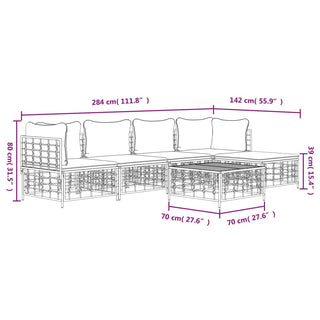 6-Delige Loungeset Met Kussens Poly Rattan Antracietkleurig