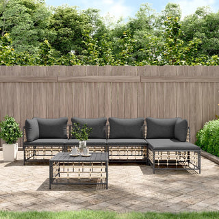 6-Delige Loungeset Met Kussens Poly Rattan Antracietkleurig