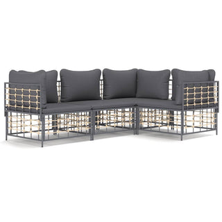 4-Delige Loungeset Met Kussens Poly Rattan Antracietkleurig