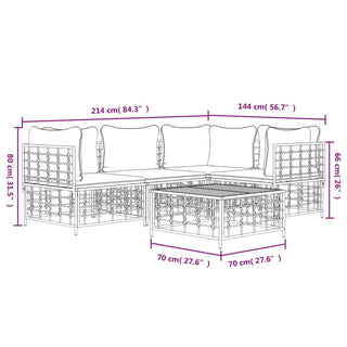 5-Delige Loungeset Met Kussens Poly Rattan Antracietkleurig