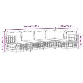 5-Delige Loungeset Met Kussens Poly Rattan Antracietkleurig