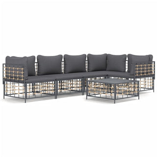 6-Delige Loungeset Met Kussens Poly Rattan Antracietkleurig