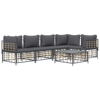 6-Delige Loungeset Met Kussens Poly Rattan Antracietkleurig