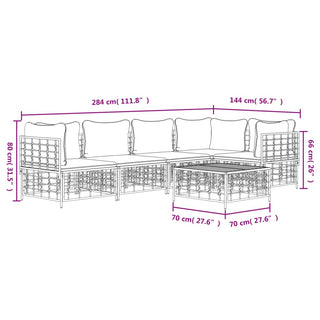 6-Delige Loungeset Met Kussens Poly Rattan Antracietkleurig