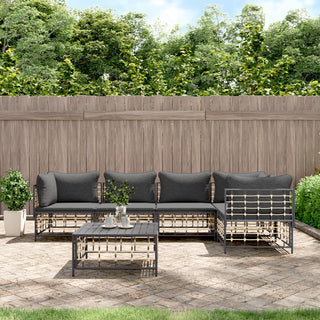 6-Delige Loungeset Met Kussens Poly Rattan Antracietkleurig