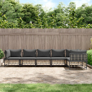 6-Delige Loungeset Met Kussens Poly Rattan Antracietkleurig