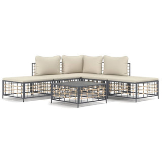 6-Delige Loungeset Met Kussens Poly Rattan Antracietkleurig