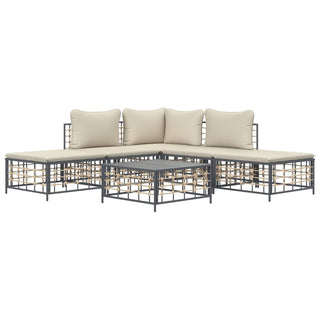 6-Delige Loungeset Met Kussens Poly Rattan Antracietkleurig