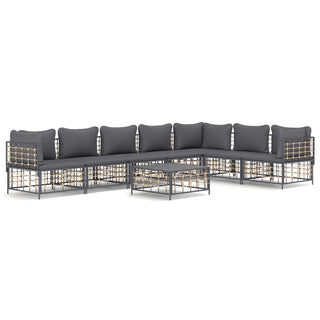 8-Delige Loungeset Met Kussens Poly Rattan Antracietkleurig