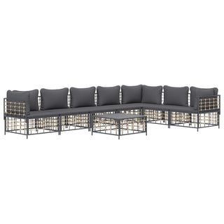 8-Delige Loungeset Met Kussens Poly Rattan Antracietkleurig