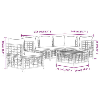 6-Delige Loungeset Met Kussens Poly Rattan Antracietkleurig