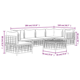 7-Delige Loungeset Met Kussens Poly Rattan Antracietkleurig