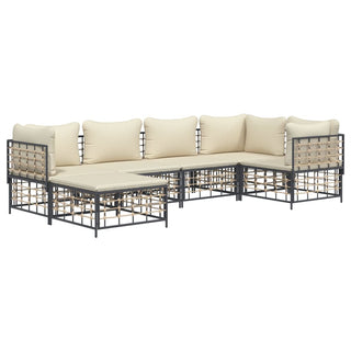 6-Delige Loungeset Met Kussens Poly Rattan Antracietkleurig