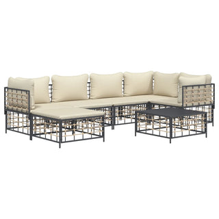 7-Delige Loungeset Met Kussens Poly Rattan Antracietkleurig