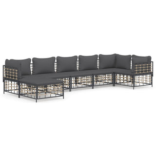 7-Delige Loungeset Met Kussens Poly Rattan Antracietkleurig