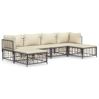 6-Delige Loungeset Met Kussens Poly Rattan Antracietkleurig