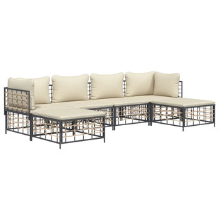 6-Delige Loungeset Met Kussens Poly Rattan Antracietkleurig