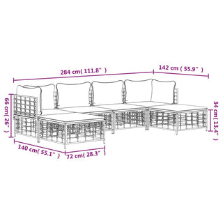 6-Delige Loungeset Met Kussens Poly Rattan Antracietkleurig