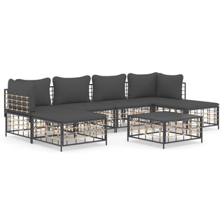 7-Delige Loungeset Met Kussens Poly Rattan Antracietkleurig