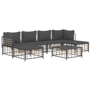 7-Delige Loungeset Met Kussens Poly Rattan Antracietkleurig