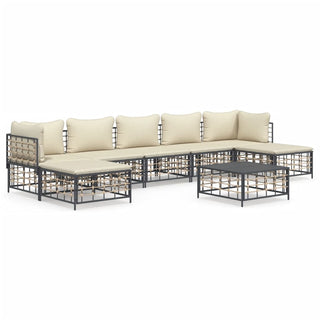 8-Delige Loungeset Met Kussens Poly Rattan Antracietkleurig